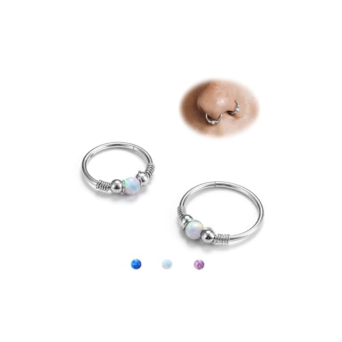 Bodybonita Opal Piercing Nariz - Acero Quirúrgico 316l Piercing Septum Para Mujeres Concha Daith Helix Pendiente 2 Piezas Plata 16g 8mm 10mm Blanco