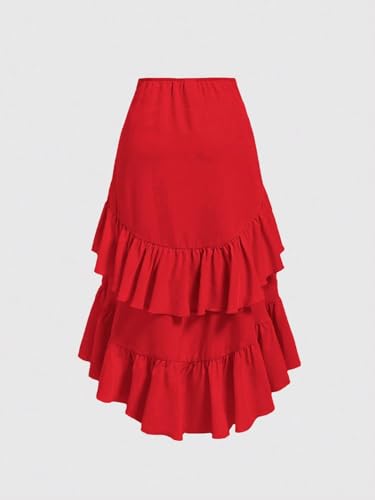 Women's Elegant Casual High-Low Hem Drawstring Ruffled Party Skirt Long Skirts3
