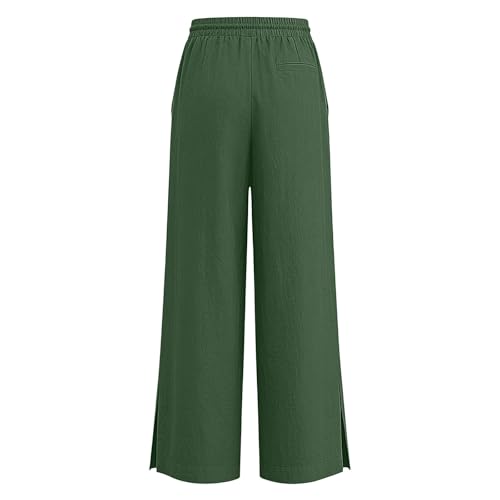 Image of Girls Linen Pants Wide Leg School Uniform Pants Cozy Elastic Waist Summer Casual Beach Lounge Trousers with Pockets