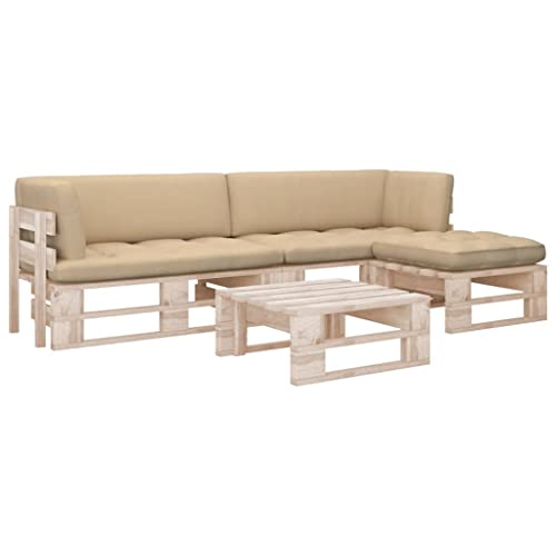 Solivagant Muebles de palets 4 pzas y Cojines Madera Pino impregnada,Beige,53.58kg