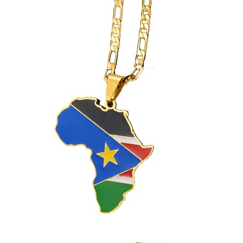 Collier avec pendentif drapeau carte de l'Afrique du Sud Hip-hop de 3,8 cm pour homme et femme, 45cm or 17.7 Inches