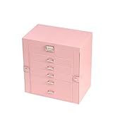 Fiyyuga ジュエリーボックス、アクセサリー収納、大容量、6つの引き出し、ミラー付き、防水・防湿、家庭用寝室用 (ピンク)