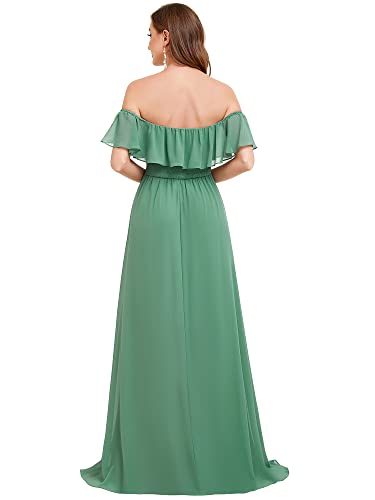 Image of Ever-Pretty Women's Summer Off The Shoulder Flowy Chiffon Formal Wedding Guest Dresses Maxi Side Split Beach Bridesmaid Dress