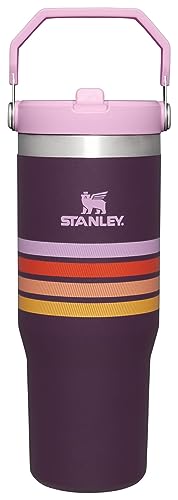 STANLEY IceFlow Stainless Steel Tumbler - Vacuum Insulated Water Bottle for Home, and Car Reusable Cup with Straw Leak Resistant Flip Cold for 12 Hours or Iced for 2 Days, Plum Stripe, 30 OZ / 0.89 L