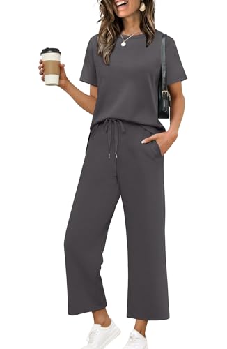 Image of XIEERDUO Women's Side Slit Lounge Sets 2026 Fashion 2 Piece Travel Outfits Cozy Loungewear Wide Leg Tracksuits S-3XL