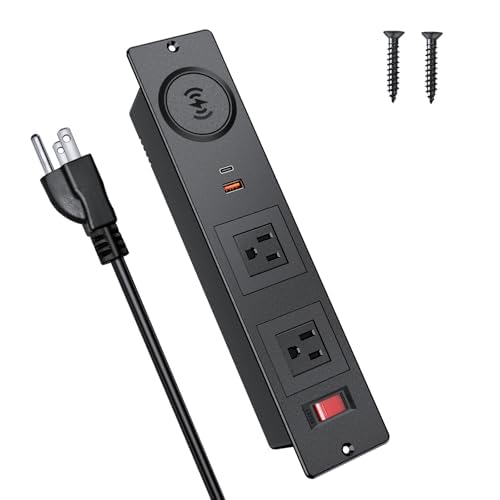 Recessed Power Strip Surge Protector, Conference Outlets with 2 AC, 2 USB-A, USB-C & Wireless Fast Charger, Desk Furniture Power Outlet for Home,