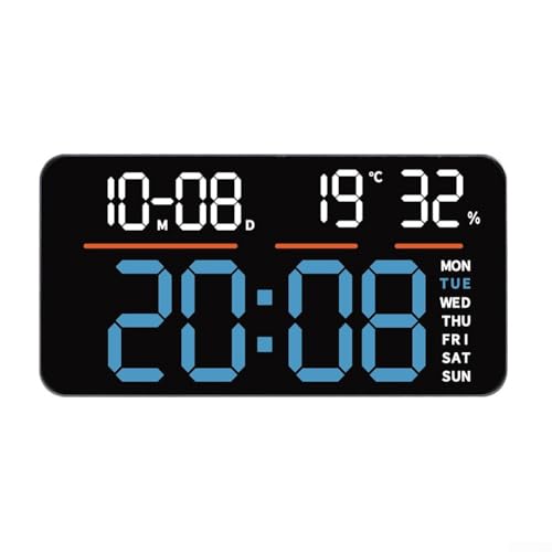 Reloj de pared digital con pantalla LED grande con alarmas duales, cronómetro y temporizador de cuenta regresiva, control de temperatura y humedad (azul)