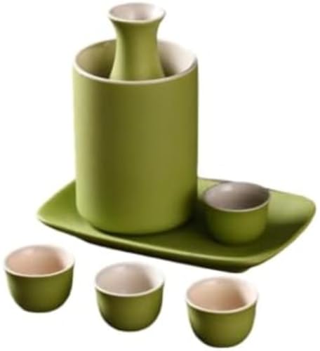 Riazdiw 陶器、ワインフラスコセット、ホットドリンクセット、ワインウォーマー、ボトル、シンプル、和風、ギフト、家庭用 (グリーン)