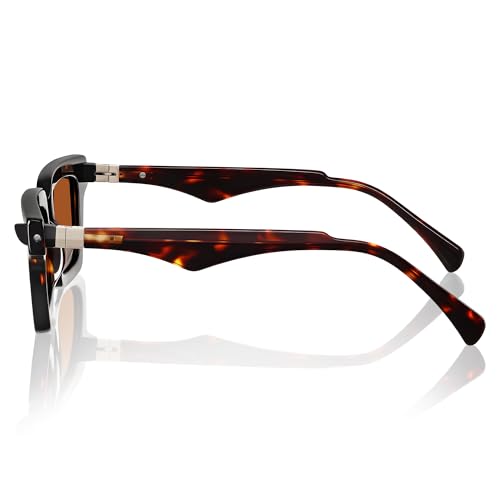 Image of Men's Geometric Acetate Sunglasses - Sculpted Rectangular Frame with Durable Spring Hinges & UV400 Protection