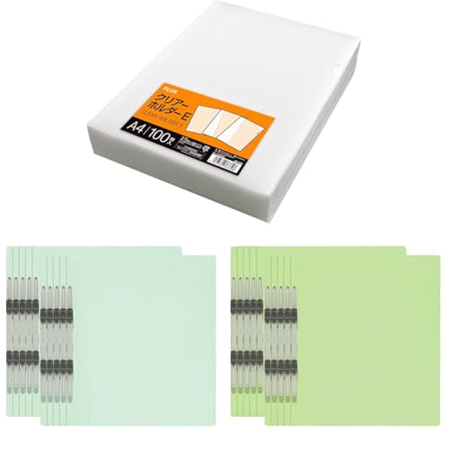 【セット買い】プラス クリアファイル クリアホルダー E A4 100枚 0.18mm 透明 (乳白)クリアー FL-270HO 88-136 + フラットファイル A4縦 2穴 10冊パック No.021NP 78-595 ブルー + エコノミー フラッ