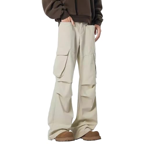Baggy Denim Cargo Pants for Men Y2K Casual Wide Leg Jeans Streetwear Hip Hop Skater Jeans Trousers with Pockets