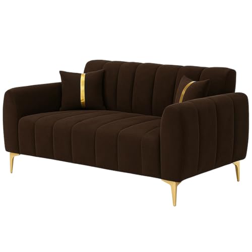 Image of Furny Harmon 2 Seater Fabric Sofa Set (Dark Brown) | Soft Velvet Fabric | Modern Design | Comfortable Seating | Living Room Furniture