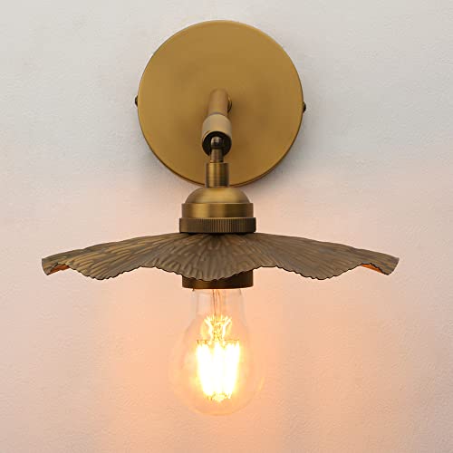 Image of Pathson Dimmable Wall Sconce Metal Brass Finish, Adjustable Lighting Angle Bathroom Wall Vanity Lighting Hardwired Bedside Lamp Art Decor for Living Room Farmhouse Study Room