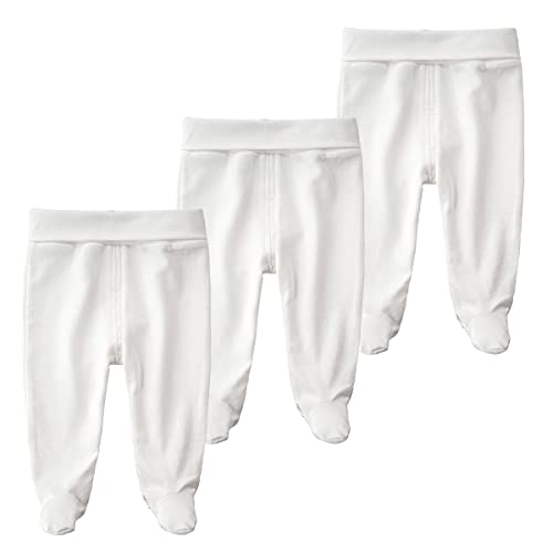 Image of ACESTAR Newborn Infant Baby Boys Girls Cotton High Waist Footed Pants Casual Leggings with Feet 0-12 Months 3-PACK/1-PACK