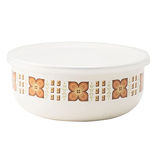 Fuji Enamel 70's Reprint Pattern, Showa Retro Enamel Storage Container, Round, 7.1 inches (18 cm), Freezable, Oven Safe, Memories, Gold Nuts