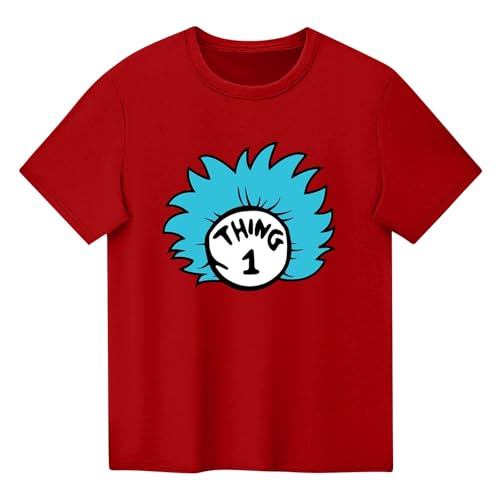 Thing 1 and Thing 2 Shirts Kids Crew Neck Short Sleeve T-Shirts Cat in The Hat Shirt