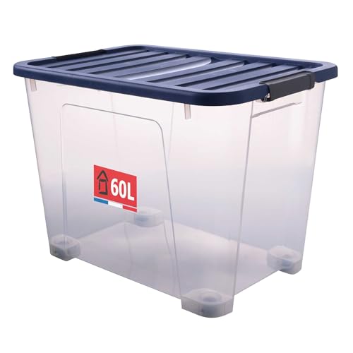 SUNDIS Wave Box, Aufbewahrungsbox mit deckel, 60L, mit clips, transparentem...