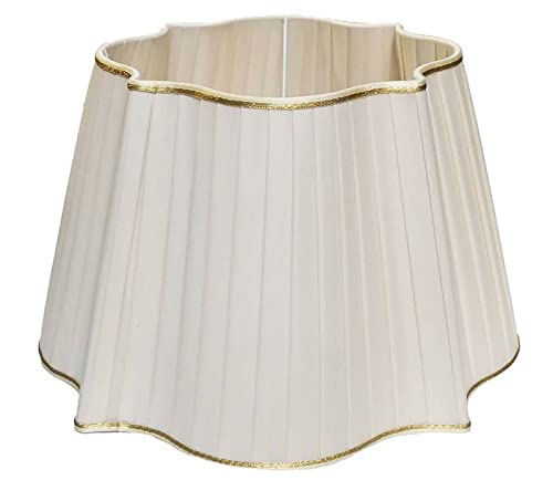 Mondocreazioni Abat-jour plissé pongé ivoire avec cordon doré classique pour lustres, lumières, appliques travaillées à la main de 40 cm Cover