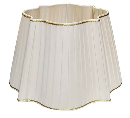 Paralume sagomato plissé pongè avorio con cordoncino oro classico per lampadari, lumi, appliques lavorato a mano d.40cm