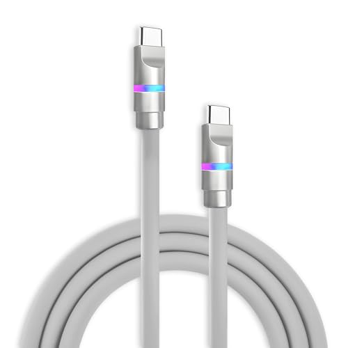 Image of chubbycable 100W USB C to C Charge Cable with LED Light, Gray, 0.82 FT | 45,000+ Bend Tested, 480Mbps Data Transfer, E-Marker Safety Chip, 6mm Extra Thick, Tangle-Free Design