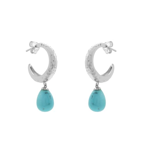 Boucles d'oreilles créoles perles et gouttes turquoise légères et anti-torsion