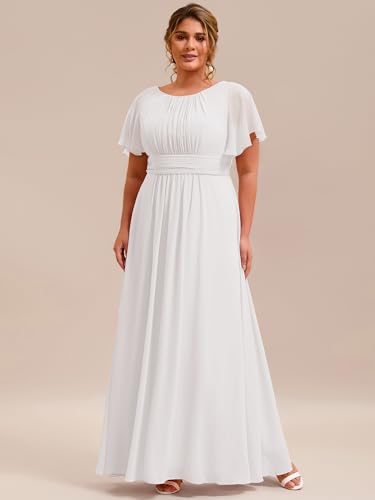 Image of Ever-Pretty Plus Elegant Formal Dresses for Curvy Women Round Neck Short Sleeves Chiffon Bridesmaid Mother of The Bride Dress