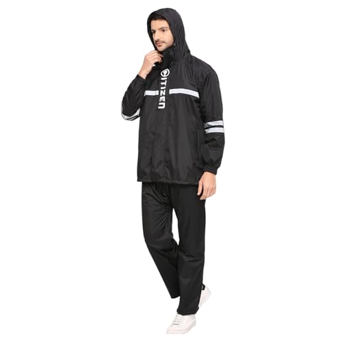Image of Citizen Raincoat for Men with Adjustable Hood, Waterproof Pant and Carry Pouch | Reflective Strips Standard Length| Double Layered Tapping Rubberized Fabric | Durable & Lightweight Rainsuit