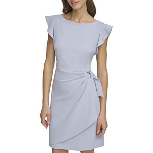 Image of DKNY Women's Flutter Sleeve Faux Wrap Dress with Hardware
