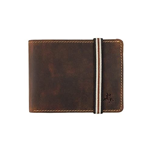 Visconti Segesta Elastic Closure Bi Fold Real Leather Tap and Go Slim Wallet Card Holder RFID (Tan)