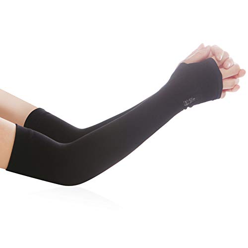 LIZHOUMIL 1 Paar Sport-Armstulpen, Nylon, Unisex, für Herren/Damen/Erwachsene, Outdoor, Reiten, Angeln, Radfahren, Sport, mit Daumenplätzen, Schwarz, Einheitsgröße Cover