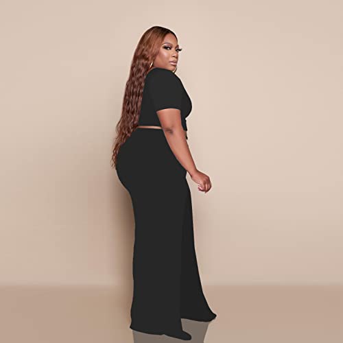 Women's Plus Size Two Piece Outfits Sweatsuits Sets Sexy Backless Short Sleeve Tops Wide Leg Pants Tracksuit Sets2