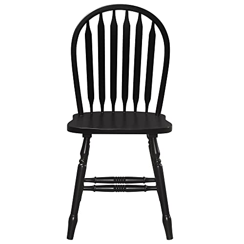 Sunset Trading Selections Windsor Arrowback Solid Wood | Set Of 4 Sidechairs Dining Chairs, Standard Height, Distressed Antique Black With Cherry Rub Through #TOP5