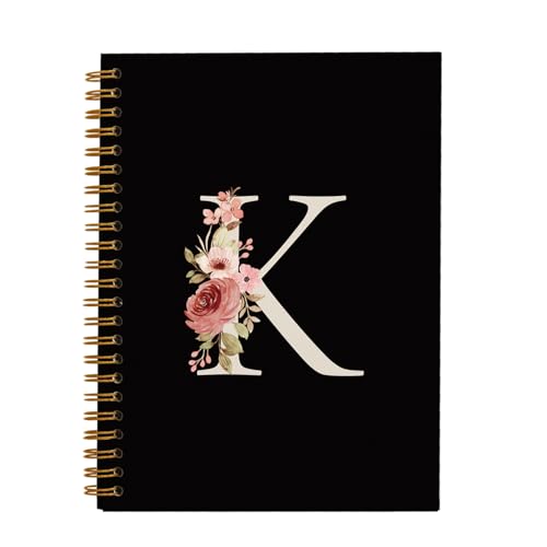 OXW Initial Letter K Notebook, Personalized Gifts, Custom Notebook Journals for Writing, Customized Gifts, Monogrammed Gifts for Women, Black Hardcover Spiral Notebook 5.5 x 8.3