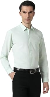 Peter England Men's Slim Fit Full Sleeve Pin-Striped Formal Shirt | Cotton-Rich | Wonder Fabric | Pin Point Oxford