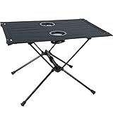 Socpuro ドリンクホルダー付き キャンプテーブル 折りたたみ式 アウトドアテーブル 7075アルミ 超軽量 コンパクト ポータブルテーブル バーベキュー お釣り 食事 アウトドア テーブル 収納ケース付 (ブラック)