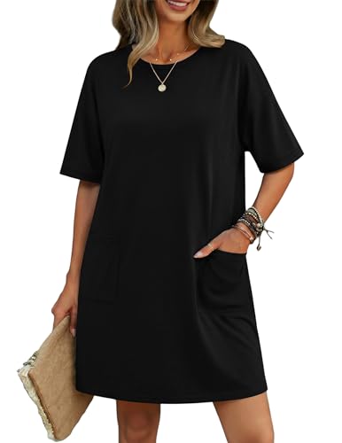 Image of Ekouaer Womens Cotton Nightgown with Pocket Short Sleeve Sleep Shirt S-2XL