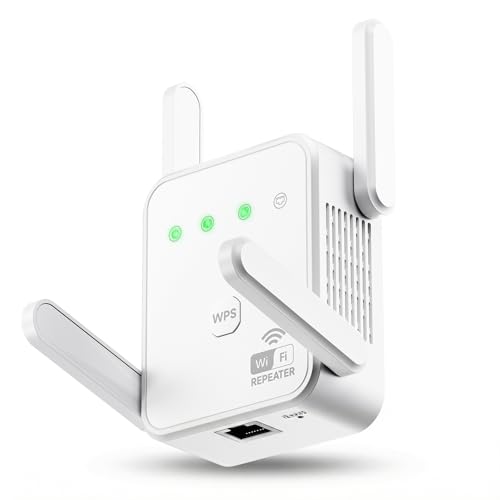 1200Mbps WiFi Extender Signal Booster for Home, Dual Band 5GHz/2.4GHz Wireless Internet Repeater with 4 External Antennas, Covers Up to 3600 Sq.ft & Supports 80 Devices, AP Mode with Ethernet Port