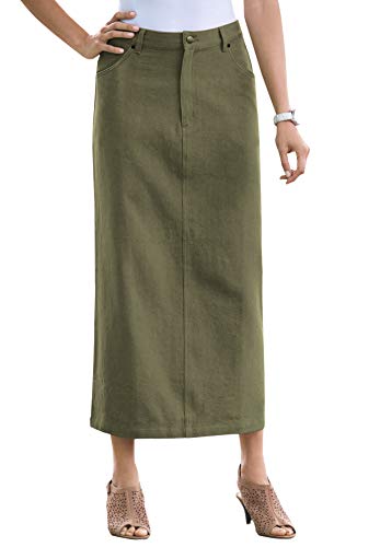 Jessica London Women s Plus Size Classic Cotton Denim Long Skirt 100% Cotton - 16, Dark Olive Green