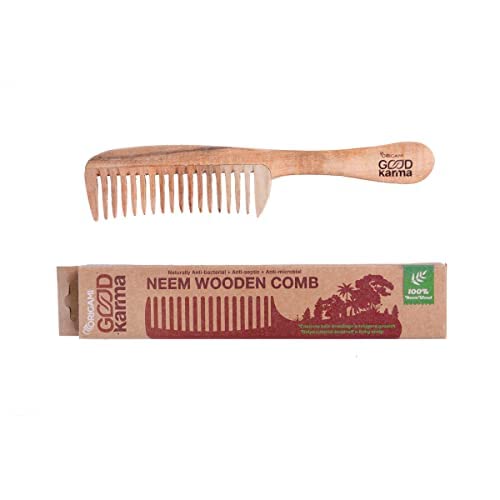 Good Karma Neem Wooden Comb for Women & Men, Promotes Hair Growth | Anti-Bacterial and Controls Dandruff - Bio-Degradable Hair Styling Comb - Pack of 2