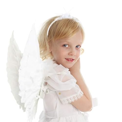 Image of WANNA PARTY Angel Wings - White Feather Angel Wings - Halloween Angel Outfit Cosplay Costume Accessories for Kids (White)