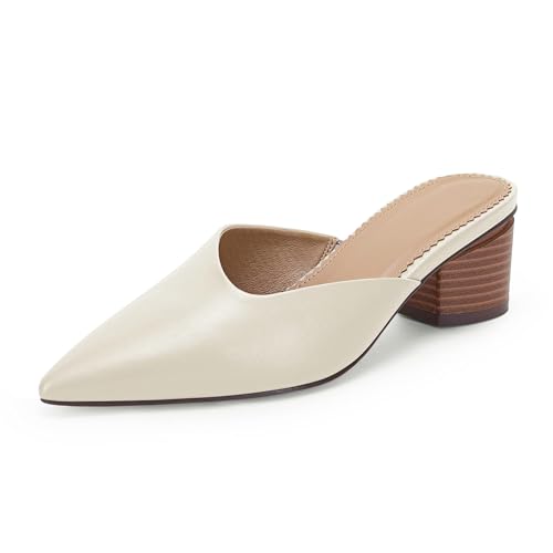Image of Coutgo Womens Pointed Toe V Cut Mules Chunky Block Heels Slip On Clogs Fashion Office Slides Shoes