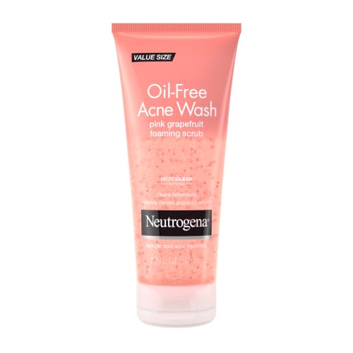 Neutrogena Oil-Free Acne Wash Pink Grapefruit Face Scrub with 2% Salicylic Acid & Vitamin C Gentle Exfoliating Foaming Cleanser for Acne-Prone Skin 6.7 fl. oz
