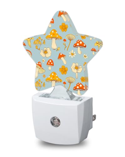 Image of Star Night Light Plug in, Spring Mushroom Dusk to Dawn Sensor Night Light, Soft Glow Lamp for Kids Bedroom Nursery Hallway Bathroom, Energy Saving Compact Design