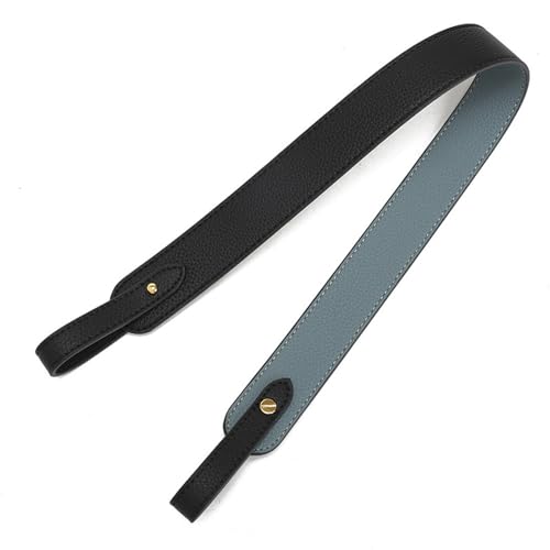 Sangle de sac en cuir avec bouton rond argenté stud noir-bleu - 5