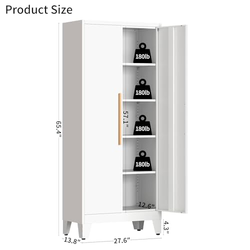Tieoyhig 65.3" Tall Metal Kitchen Pantry Storage Cabinet with 4 Adjustable Shelves & 2 Doors, Large Freestanding Organizer Cabinet for Kitchen, Bathroom, Diningroom（White） - Image 2