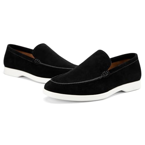 Image of Meijiana Men's Genuine Leather Loafers Slip-On Moccasins Dress Shoes, Lightweight and Breathable with Rubber Sole Stylish Mens Loafers