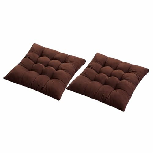 Image of Wakewell Soft Chair Pad with Ties | Square Padded Chair Pad Cushion for Dining Chair, Kitchen & Office | Washable Microfibre Chair Pad for Home Seating (1, Brown)