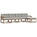 5er Set Gartensofas mit Kissen, modulares Abschnittsofa aus massivem Akazienholz in braun, hellgrau Kissen, Terrassenmöbel mit Lehne