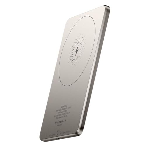 Powerology Qi2 5000mAh Ultra-Thin Magnetic Power Bank 15W Wireless Portable Fast Charger for Mobile Phones PD 20W Type-C Wired Charging Strong Magnets Premium Aluminum Travel Battery - Titanium