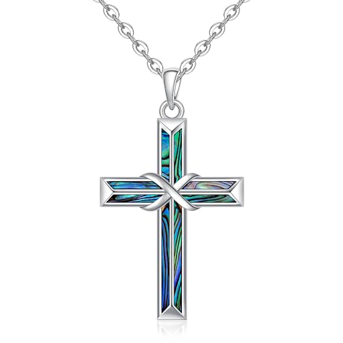 Abalone Infinity Cross Necklace for Women Sterling Silver Turquoise Womens Cross Necklaces for Women Christmas Gifts Jewelry